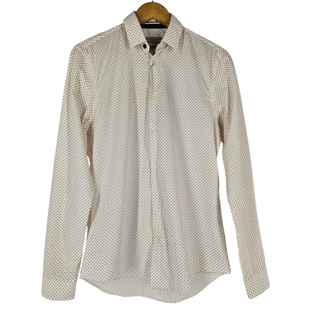 ZARA MAN PRINT EDITION SLIM FIT BUTTON-UP SHIRT WHITE SIZE SMALL NWT